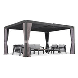 PURPLE LEAF Outdoor Adjustable Louvered Aluminum Pergola Metal Roof Hardtop Gazebo with Upgrade Curtain