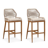 PURPLE LEAF Outdoor Bar Stools Wicker Rattan Bar Stools with Back Aluminum Outside Garden Patio Bar Chairs