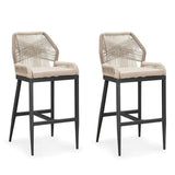 PURPLE LEAF Outdoor Bar Stools Wicker Rattan Bar Stools with Back Aluminum Outside Garden Patio Bar Chairs