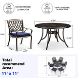 PURPLE LEAF Cast Aluminum Patio Dining Armchairs and Round Table | Rhombus and Square Lattice Designs