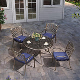 PURPLE LEAF Cast Aluminum Patio Dining Armchairs and Round Table | Rhombus and Square Lattice Designs