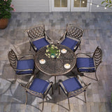 PURPLE LEAF Cast Aluminum Patio Dining Armchairs and Round Table | Rhombus and Square Lattice Designs