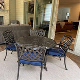 PURPLE LEAF Cast Aluminum Patio Dining Armchairs and Round Table | Rhombus and Square Lattice Designs