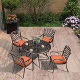 PURPLE LEAF Cast Aluminum Patio Dining Armchairs and Round Table | Rhombus and Square Lattice Designs