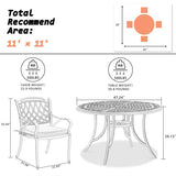 PURPLE LEAF Cast Aluminum Patio Dining Armchairs and Round Table | Rhombus and Square Lattice Designs