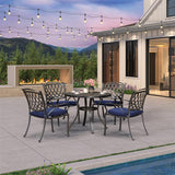 PURPLE LEAF Cast Aluminum Patio Dining Armchairs and Round Table | Rhombus and Square Lattice Designs