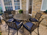 PURPLE LEAF Cast Aluminum Patio Dining Armchairs and Round Table | Rhombus and Square Lattice Designs