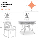 PURPLE LEAF Cast Aluminum Patio Dining Armchairs and Round Table | Rhombus and Square Lattice Designs