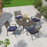 PURPLE LEAF Cast Aluminum Patio Dining Armchairs and Round Table | Rhombus and Square Lattice Designs