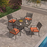 PURPLE LEAF Cast Aluminum Patio Dining Armchairs and Round Table | Rhombus and Square Lattice Designs