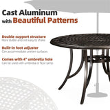 PURPLE LEAF Cast Aluminum Patio Dining Armchairs and Round Table | Rhombus and Square Lattice Designs