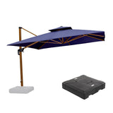 PURPLE LEAF Outdoor Garden Umbrella with Base, Cantilever Umbrellas in Wood Color