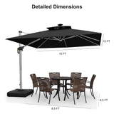 PURPLE LEAF Square Cantilever Umbrella with Base, Outdoor Umbrellas with Lights