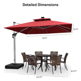 PURPLE LEAF Square Cantilever Umbrella with Base, Outdoor Umbrellas with Lights