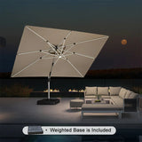 PURPLE LEAF Rectangular Cantilever Umbrella with Base, Outdoor Umbrellas with Lights