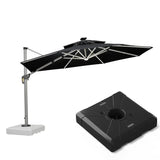 PURPLE LEAF Round Cantilever Umbrella with Base, Outdoor Umbrellas with Lights