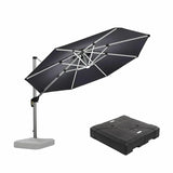 PURPLE LEAF Round Cantilever Umbrella with Base, Outdoor Umbrellas with Lights
