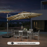 PURPLE LEAF Round Cantilever Umbrella with Base, Outdoor Umbrellas with Lights