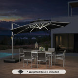 PURPLE LEAF Round Cantilever Umbrella with Base, Outdoor Umbrellas with Lights