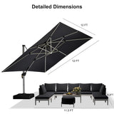 PURPLE LEAF Square Cantilever Umbrella with Base, Outdoor Umbrellas with Lights