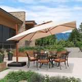 PURPLE LEAF Double Top 9 / 10 / 11 / 12 ft Square Aluminum Sun Umbrellas in Wood Color