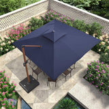 PURPLE LEAF Double Top 9 / 10 / 11 / 12 ft Square Aluminum Sun Umbrellas in Wood Color