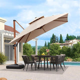 PURPLE LEAF Double Top 9 / 10 / 11 / 12 ft Square Aluminum Sun Umbrellas in Wood Color