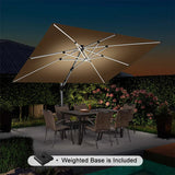 PURPLE LEAF Rectangular Cantilever Umbrella with Base, Outdoor Umbrellas with Lights