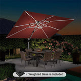 PURPLE LEAF Rectangular Cantilever Umbrella with Base, Outdoor Umbrellas with Lights
