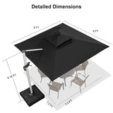 PURPLE LEAF Square Cantilever Umbrella with Base, Outdoor Umbrellas with Lights