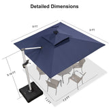 PURPLE LEAF Square Cantilever Umbrella with Base, Outdoor Umbrellas with Lights