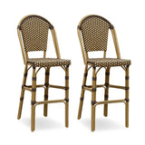 PURPLE LEAF French Counter Height Bar Height Stool Set of 2, Patio Bar Chairs with Back Rattan, French Bistro Set