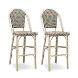 PURPLE LEAF French Counter Height Bar Height Stool Set of 2, Patio Bar Chairs with Back Rattan, French Bistro Set