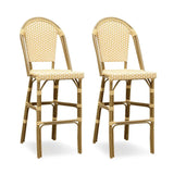 PURPLE LEAF French Counter Height Bar Height Stool Set of 2, Patio Bar Chairs with Back Rattan, French Bistro Set