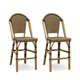 PURPLE LEAF French Counter Height Bar Height Stool Set of 2, Patio Bar Chairs with Back Rattan, French Bistro Set