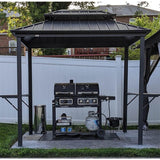 PURPLE LEAF Hardtop Grill Gazebo for Patio Grey Permanent Metal Roof Outside Sun Shade Outdoor BBQ Canopy