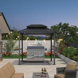 PURPLE LEAF Hardtop Grill Gazebo for Patio Grey Permanent Metal Roof Outside Sun Shade Outdoor BBQ Canopy