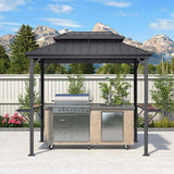 PURPLE LEAF Hardtop Grill Gazebo for Patio Grey Permanent Metal Roof Outside Sun Shade Outdoor BBQ Canopy