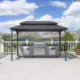 PURPLE LEAF Hardtop Grill Gazebo for Patio Grey Permanent Metal Roof Outside Sun Shade Outdoor BBQ Canopy