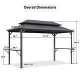PURPLE LEAF Hardtop Grill Gazebo for Patio Grey Permanent Metal Roof Outside Sun Shade Outdoor BBQ Canopy
