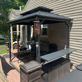 PURPLE LEAF Hardtop Grill Gazebo for Patio Grey Permanent Metal Roof Outside Sun Shade Outdoor BBQ Canopy