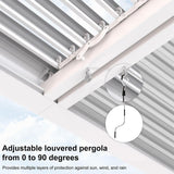 PURPLE LEAF Athena Louvered Pergola white Outdoor Aluminum Pergola with Shutter Wall Adjustable Gazebo Rainproof for Patio Deck Garden