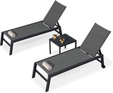 PURPLE LEAF Outdoor Aluminum Chaise Lounge with Wheels and Side Table for Outdoor Backyard Poolside