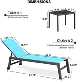 PURPLE LEAF Outdoor Aluminum Chaise Lounge with Wheels and Side Table for Outdoor Backyard Poolside
