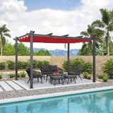 PURPLE LEAF Outdoor Pergola with Retractable Canopy Aluminum Shelter for Beach Porch Garden  Shade Pavilion Pergola  with Curtains
