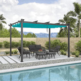 PURPLE LEAF Outdoor Pergola with Retractable Canopy Aluminum Shelter for Beach Porch Garden  Shade Pavilion Pergola  with Curtains