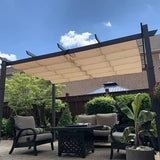 PURPLE LEAF Outdoor Pergola with Retractable Canopy Aluminum Shelter for Beach Porch Garden  Shade Pavilion Pergola  with Curtains