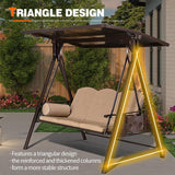 PURPLE LEAF Outdoor Porch Swing with Adjustable PVC Canopy, 3-seat Swing Chair Bench with Side Cup Holder, Cushions and Pillow Included