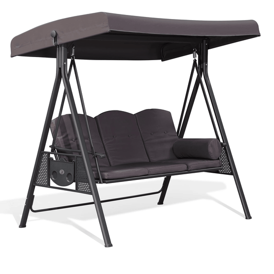 PURPLE LEAF Outdoor Porch Swing with Stand, 3-seat Swing Chair