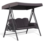 PURPLE LEAF Outdoor Porch Swing with Stand, 3-seat Swing Chair